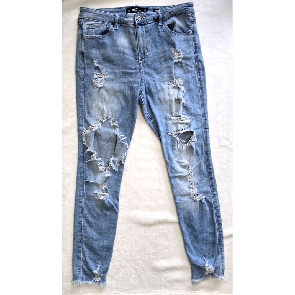 Hollister High Rise Super Skinny Distressed Blue Jeans Women's Size 13R W31 L30